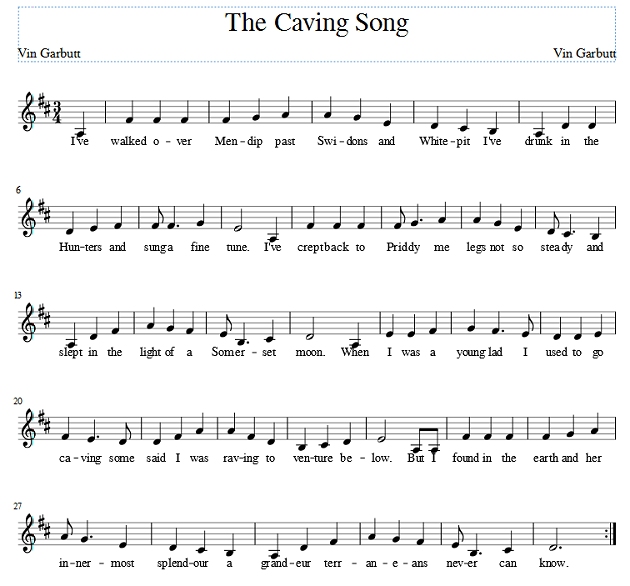 Score of The Caving Song