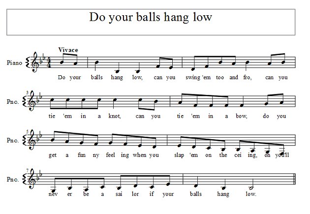 Score of Do your balls hang low