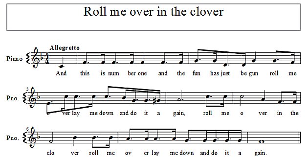 Score of Roll me over in the clover