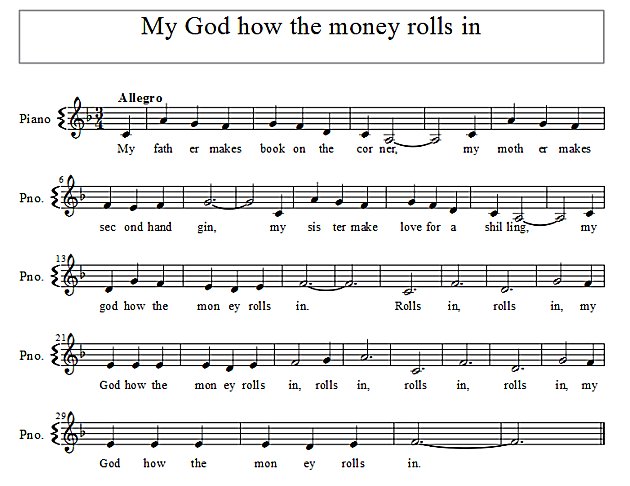 Score of My God how the money rolls in