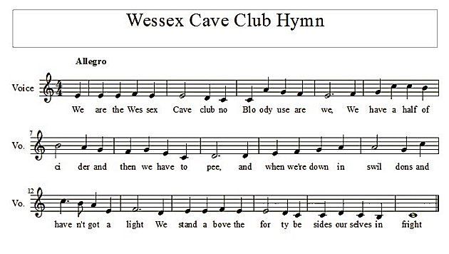 Score of The Wessex Cave Club Hymn